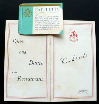 1950s Hatchett’s Restaurant,  Piccadilly London Uk Cocktail Menu & Map England
