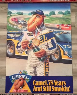Large Vintage Joe Camel 75 Year Racing Poster,  24”w X 36”l