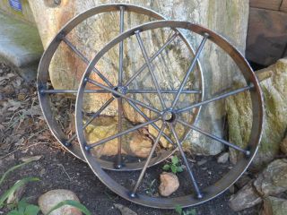 2) 18 " Steel Ornamental Iron Wagon Wheel Western Rustic Art Cart Barbecue Pit