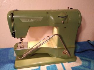 Vintage Green Elna Supermatic Sewing Machine In Hard Carrying Case