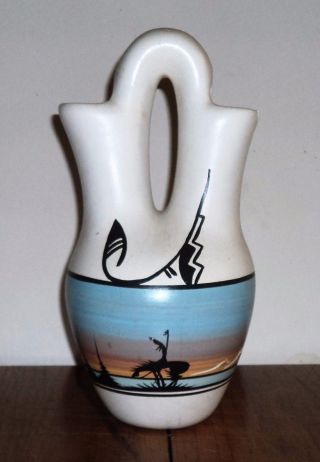 Signed - Navajo - Wedding Vase - Navajo Designs Hand Painted " End Of The Trail "