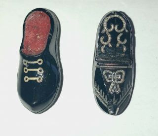 Vintage,  Antique Black Glass Realistic Shoe Buttons - 2