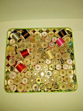 Vintage Tin Of Spools Of Sewing Thread,  92 Spools