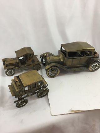 3 Vintage Figural Table Lighters Antique Autos 1912 Cadillac,  1910 Model T Ford