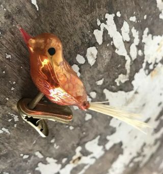 Antique Early Vtg 30s Orange Glass Bird Clip On 4 