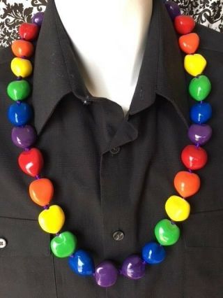 Lgbt Gay Lesbian Pride Hawaiian Kukui Nut Necklace Lei Rainbow Wedding Parade