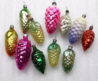 11 Vintage Ussr Russian Glass Christmas Ornaments Fir Tree Xmas Pinecones