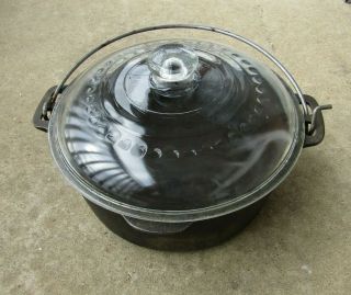 Vintage Wagner Ware Cast Iron 5 Qt.  Dutch Oven/pot Heavy Glass Lid Bail Handle