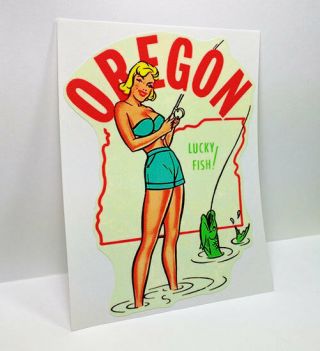 Oregon State Pinup Vintage Style Travel Decal,  Vinyl Sticker,  Luggage Label
