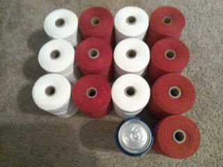 13 Spools Of Warp Thread For Weaving Loom White Red/maroon