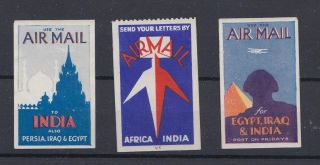 Imperial Airways - Three Airmail Propaganda Labels,  Lee - Elliott Designs