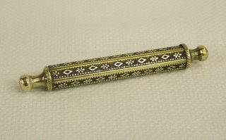 C1890 Antique Victorian Brass " Rolling Pin " Needle Case Box Etui Sewing Tool Vgc