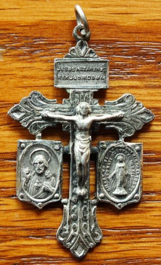 Antique Sterling Cross Crucifix Religious Medal Jesus Nazarenus Rex Judaeorum