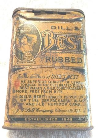 VINTAGE ADVERTISING TOBACCIANA TINS DILL ' S BEST POCKET TINS RUBBED TOBACCO (1) 2
