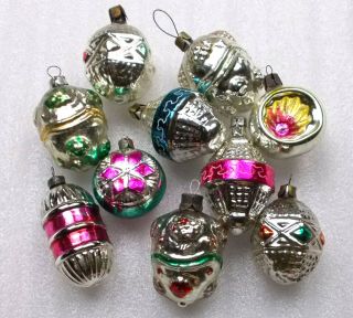 10 Old Vintage Ussr Russian Silver Glass Christmas Ornament Xmas Decorations