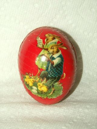 Antique - Easter Egg 3 " Paper Mache " Germany " 2 Rabbits Singing,  Baby Chicks