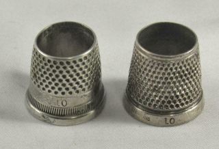 2 Vintage Sterling Silver Tailor Thimbles Open Top Size 10 8.  9gr