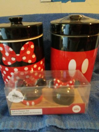 Mickey And Minnie Mouse Cookie Jars With Salt And Pepper Shakers