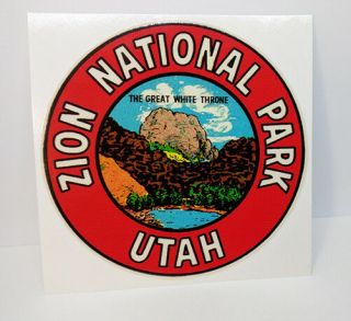 Zion National Park Utah Vintage Style Travel Decal,  Vinyl Sticker,  Luggage Label