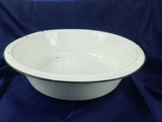 Vintage Large Porcelain Enamel Pan 16 " X 4.  5 " Wash Basin Bowl Tub White Black