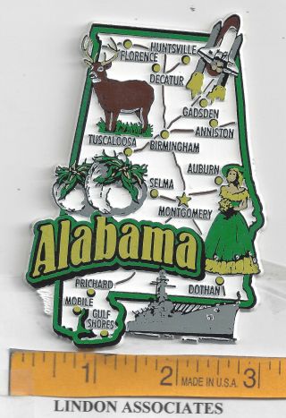 Alabama State Map Jumbo Magnet 7 Color Montgomery Tuscaloosa Mobile