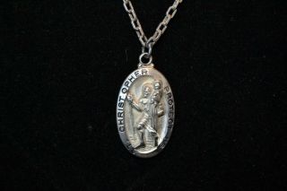 Vintage Creed St Christopher Medal Necklace Sterling Silver Pendant Box Chain