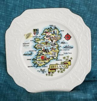 Vintage Carrigcraft Carrigaline Ireland Map Gold Edged Plate
