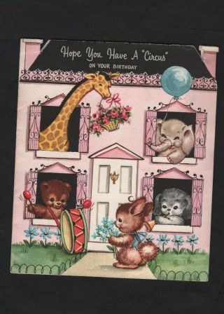 Vtg Gibson Greeting Hope You Have A Circus On Your Birthday Card House Animals