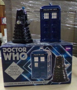 Dr.  Who Tardis V.  Dalek Salt And Pepper Shaker Set