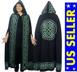Black & Green Celtic Knot Cloak Cape Pagan Wiccan Reiki Ritual Robe W/ Tags