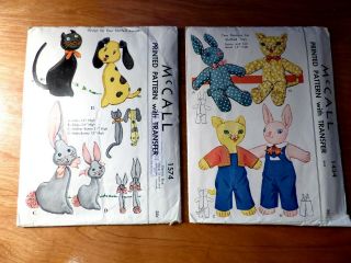 2 Mccall Stuffed Animal Patterns 1574 Hard To Find & 1434 Cat Dog Bunnies