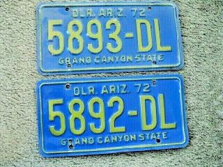 One Arizona 1972 Dealer License Plates Consec Numbers W Paper On Back 2 Avail
