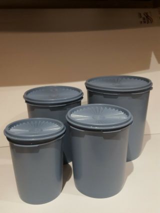 Vintage Tupperware Servalier Country Blue Stackable Nesting Canister Set Of 4