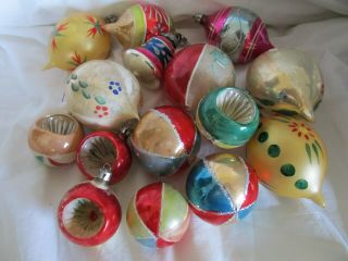 Vtg Glass Christmas Ornaments 15 Total - Tear Drop - Indent - Bell - Most Poland