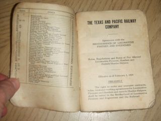 Rare 1939 T&p Texas Pacific Railway Locomotive Brotherhood Agreement Rule Book