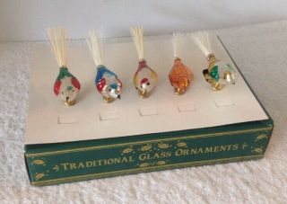 5 Vintage Kurt Adler Clip On Glass Bird Traditional Ornaments Christmas 4.  5 " Vgc