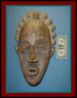 Large Old Authentic African Tribal Hand Carved Wood Ceremonial Mask Art