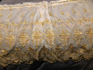 Gorgeous Vintage Catholic Church Altar Nylon Tabernacle Veil W/ Gold Embroidery