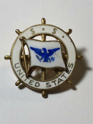 Antique Ss United States Ocean Liner Ship Brass Enamel Pin Nautical Eagle