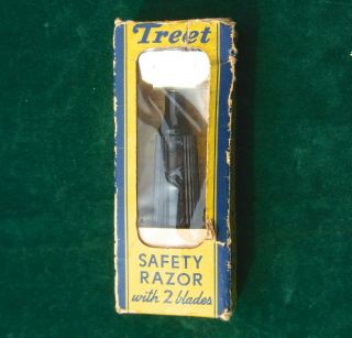 Vintage Treet Bakelite Fat Handle Safety Razor w/ Blades in Orig.  Box 2
