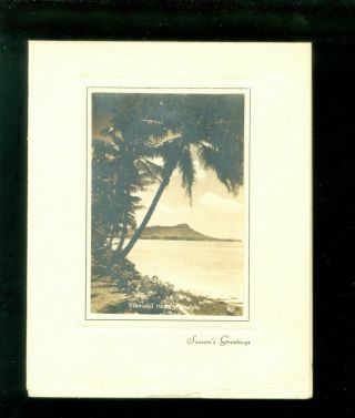 L: 1930s Real Photo Hawaii Xmas Card Diamond Head