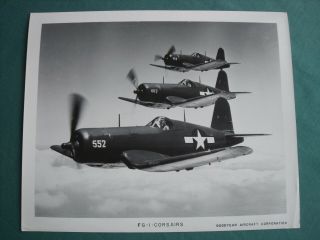 Vintage Photo Of Three Us Navy Fg - 1 Corsair Aircraft In Flight Formation