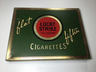 Vintage Lucky Strike Flat Fifties Cigarette Tin Advertising Collectible