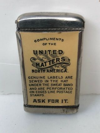 Antique Vintage Match Safe.  The United Hatters Union Of North America