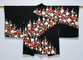 Japanese Kimono Silk Haori / Gorgeous Flower / Very Rare / Silk Fabric /326