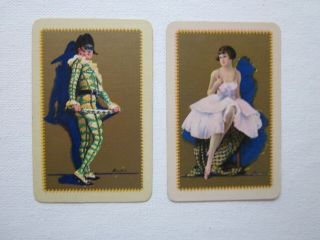 Two Swap Cards - Vintage - Linen - Barribal - Harlequin & Columbine -
