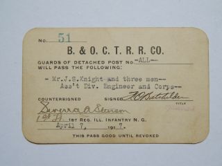 Baltimore & Ohio Chicago Terminal Railroad Wwi 1st Il Reg Pass (1917)