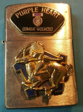 Vintage Military Zippo Lighter Purple Heart Us Army 9th Cavalry Regiment