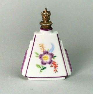 Vintage Art Deco German Crown Top Porcelain Perfume Bottle Purple Flowers