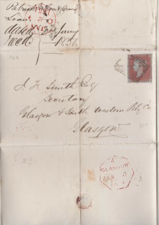 1850 Qv Edinburgh Cover With A 4 Margin 1d Penny Red Stamp Pl104 Sent To Glasgow